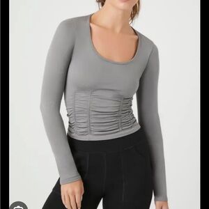 Forever 21 Sporty Gray Ruched Long Sleeve